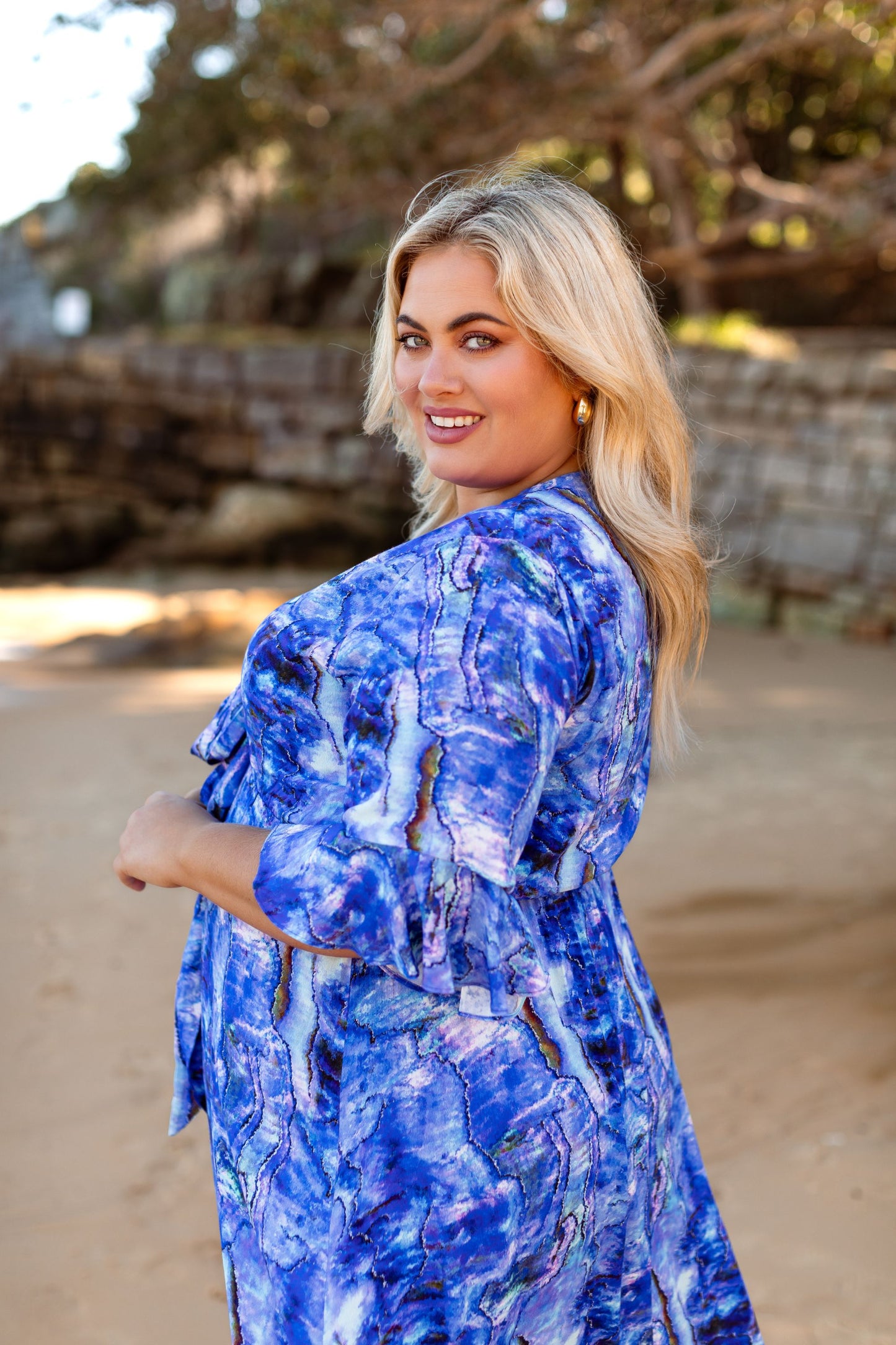 Nicole Tie Front Maxi Dress in Abalone Shell