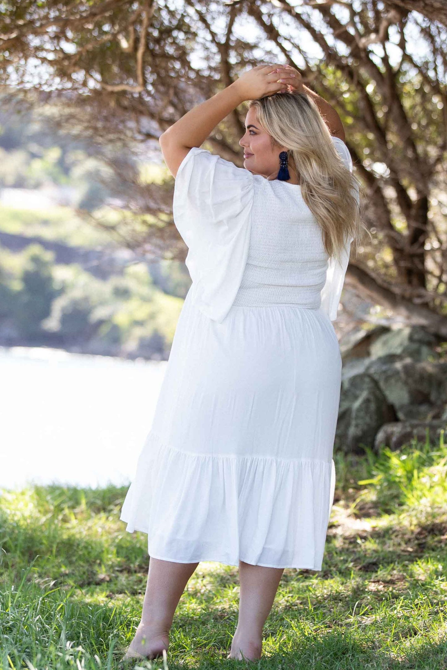 Cleo Short Sleeve Midi Dress in White