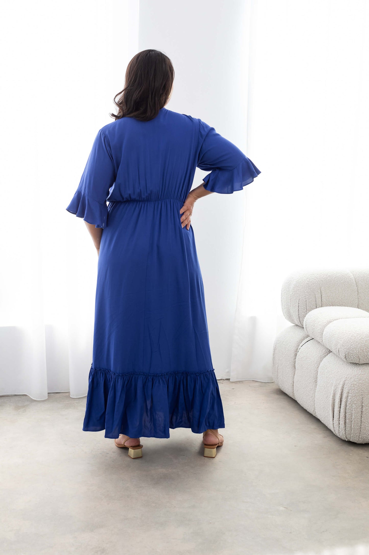 Nicole Tie Front Maxi Dress in Cobalt