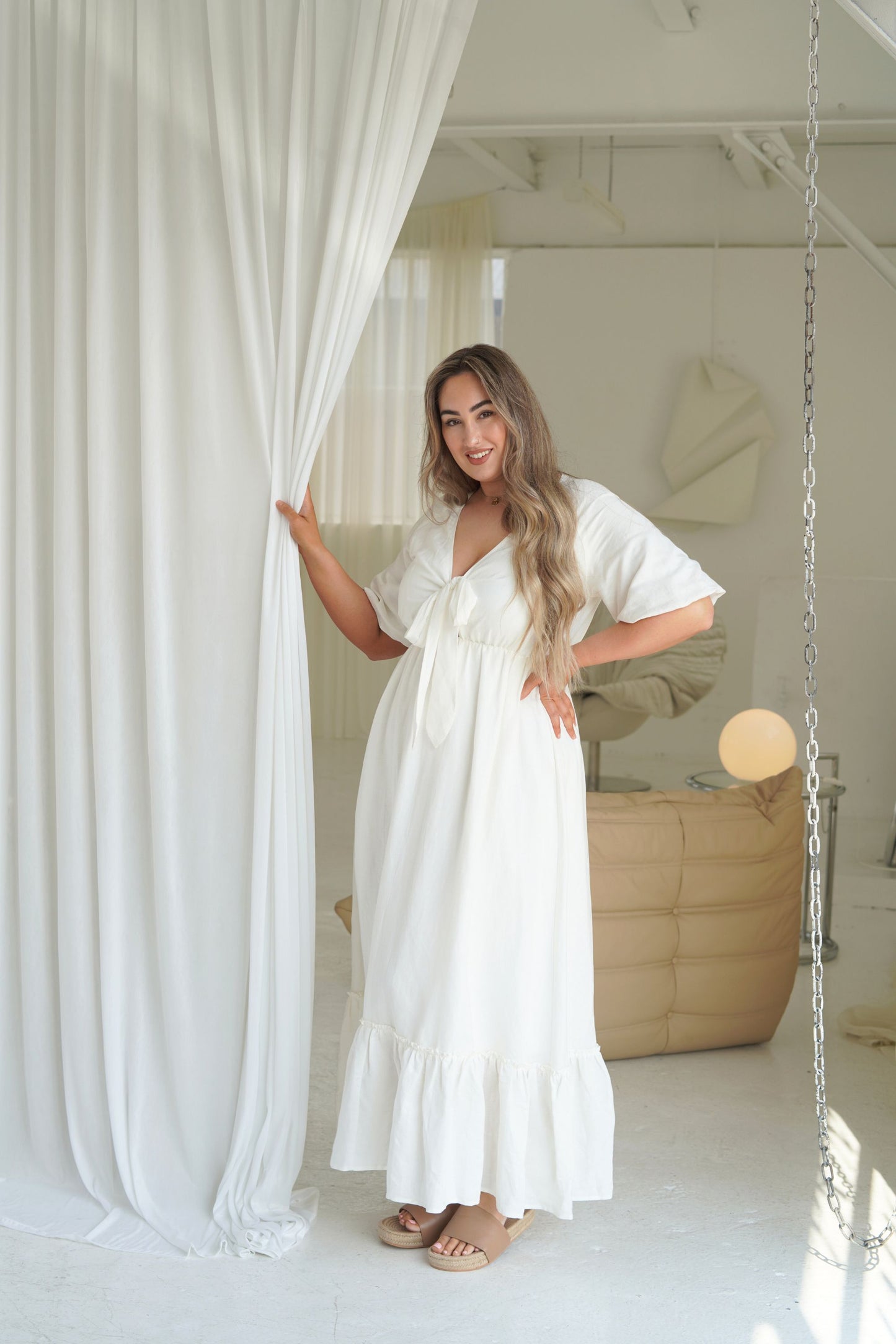 Tara Maxi Dress in Ivory Linen