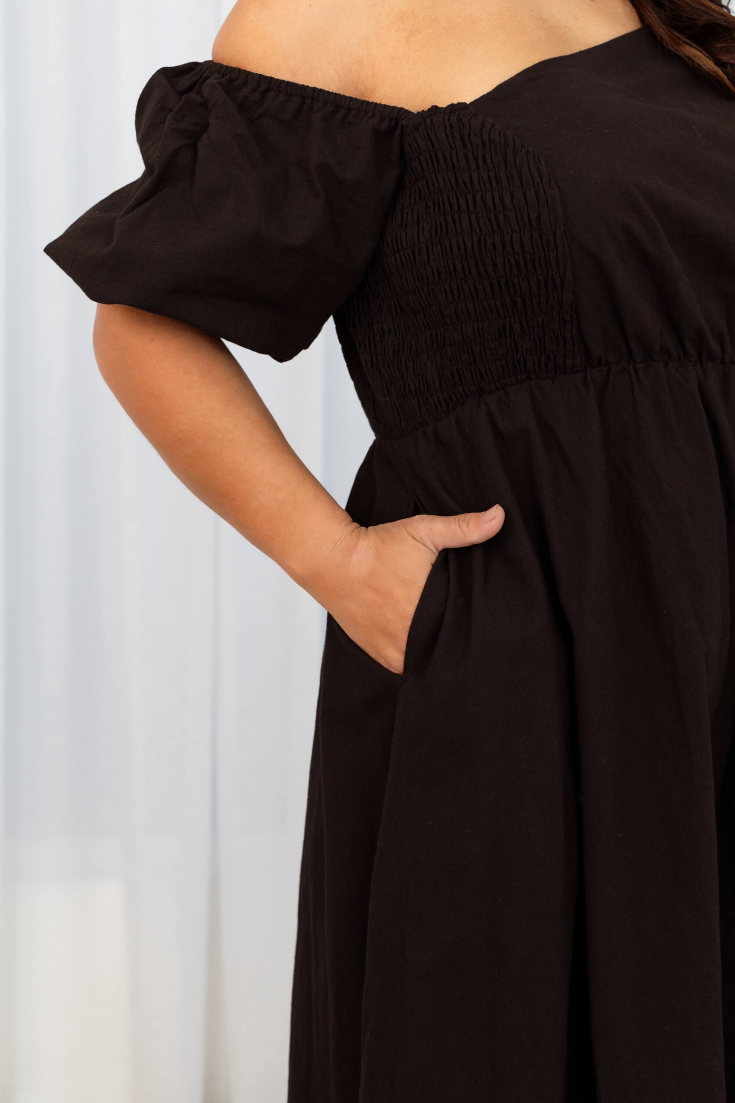 Verity Asymmetric Midi Dress in Black