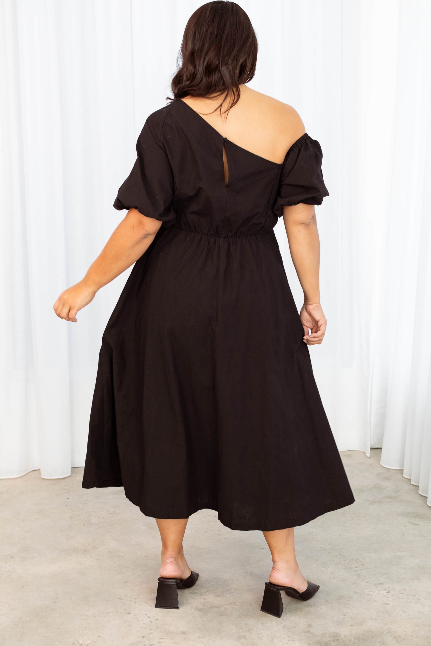 Verity Asymmetric Midi Dress in Black
