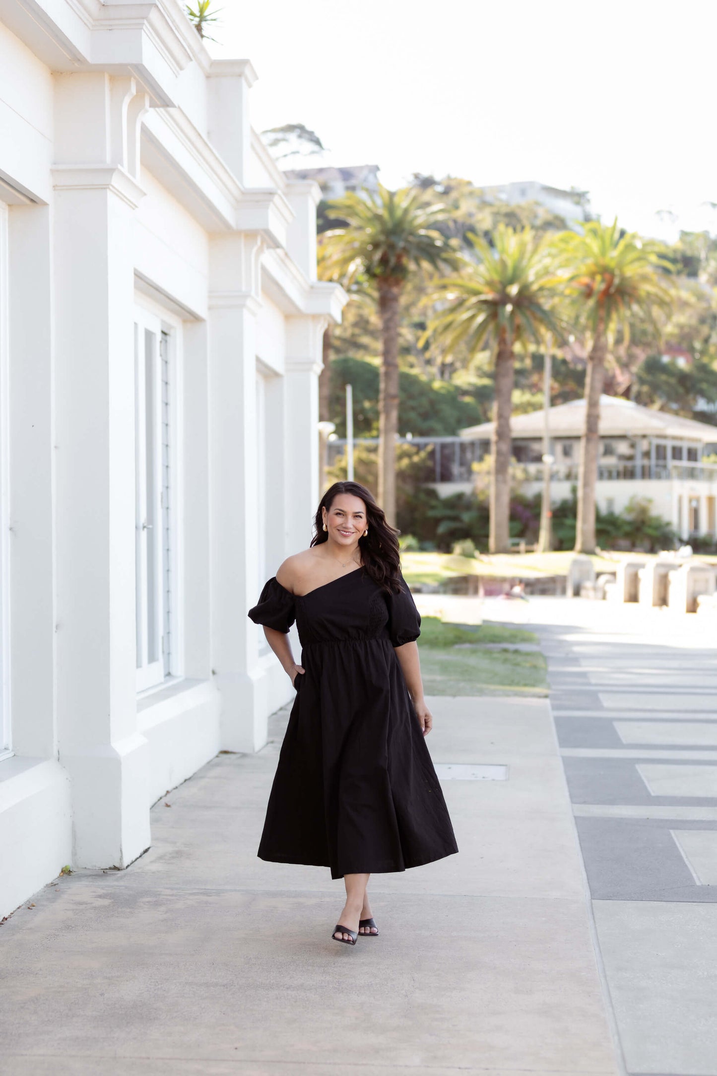 Verity Asymmetric Midi Dress in Black