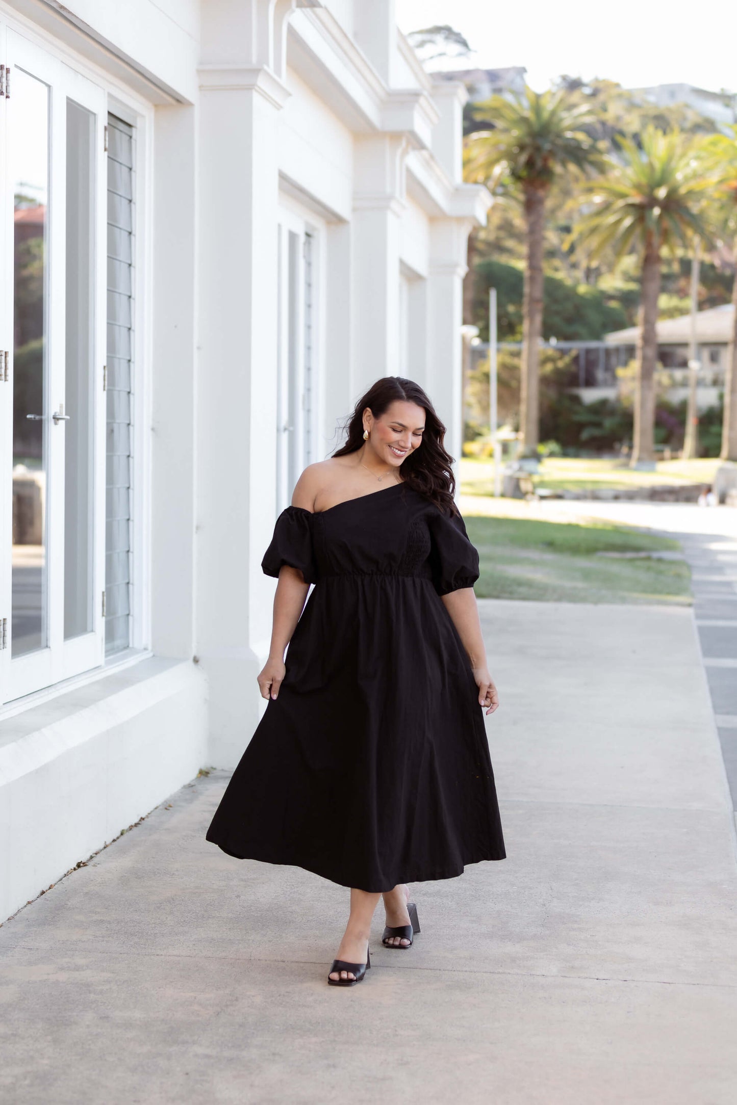 Verity Asymmetric Midi Dress in Black