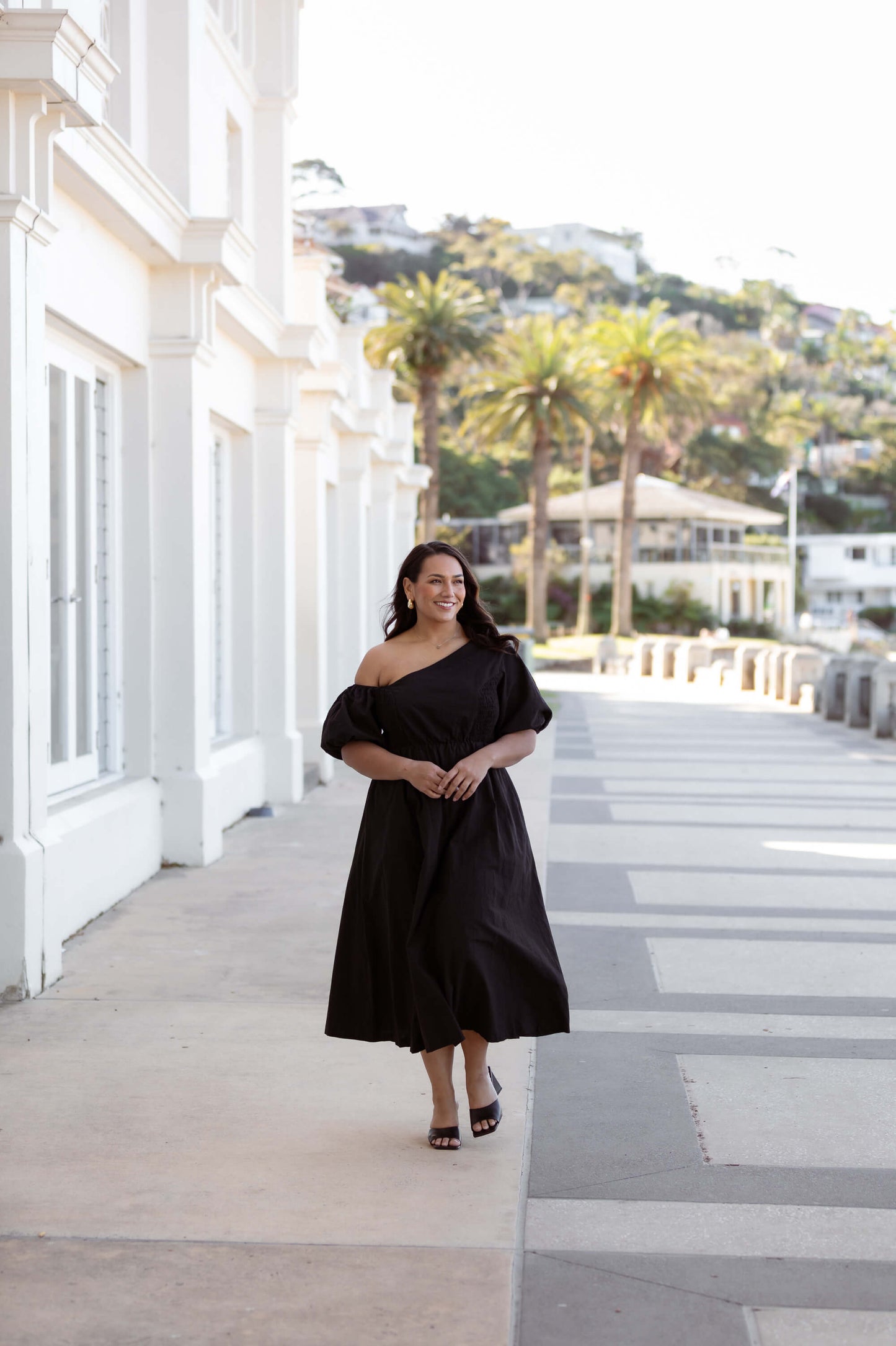 Verity Asymmetric Midi Dress in Black