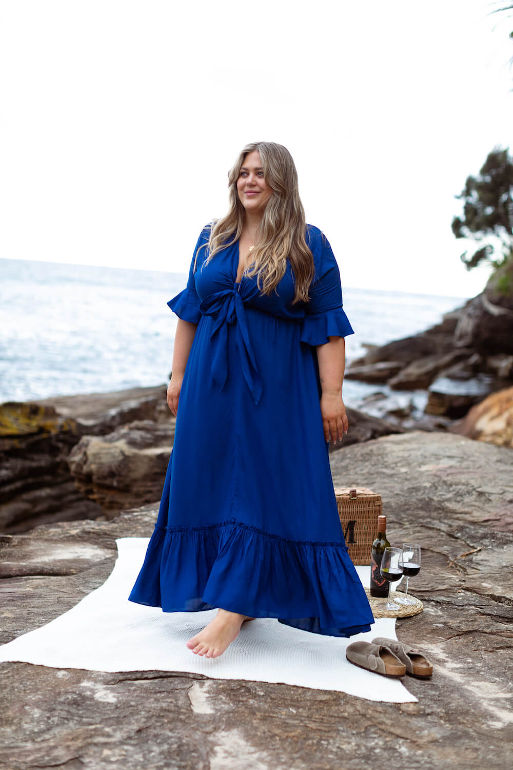 Nicole Tie Front Maxi Dress in Cobalt