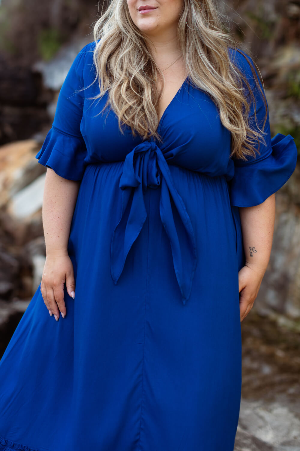 Nicole Tie Front Maxi Dress in Cobalt