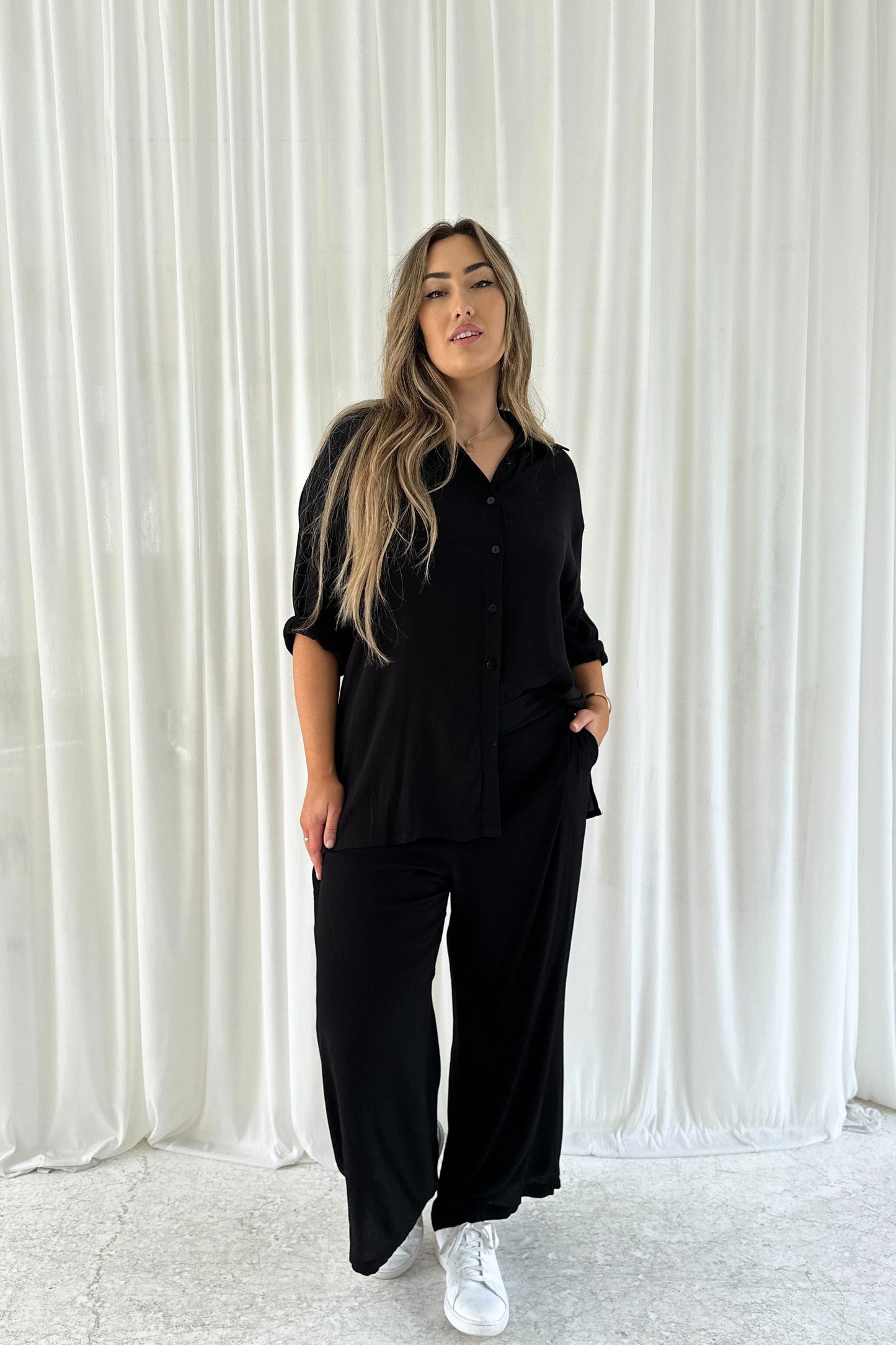 Adele Shirt & Pants Black Set