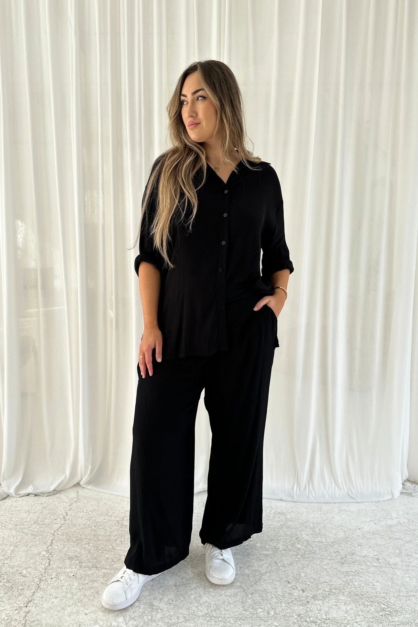 Adele Shirt & Pants Black Set