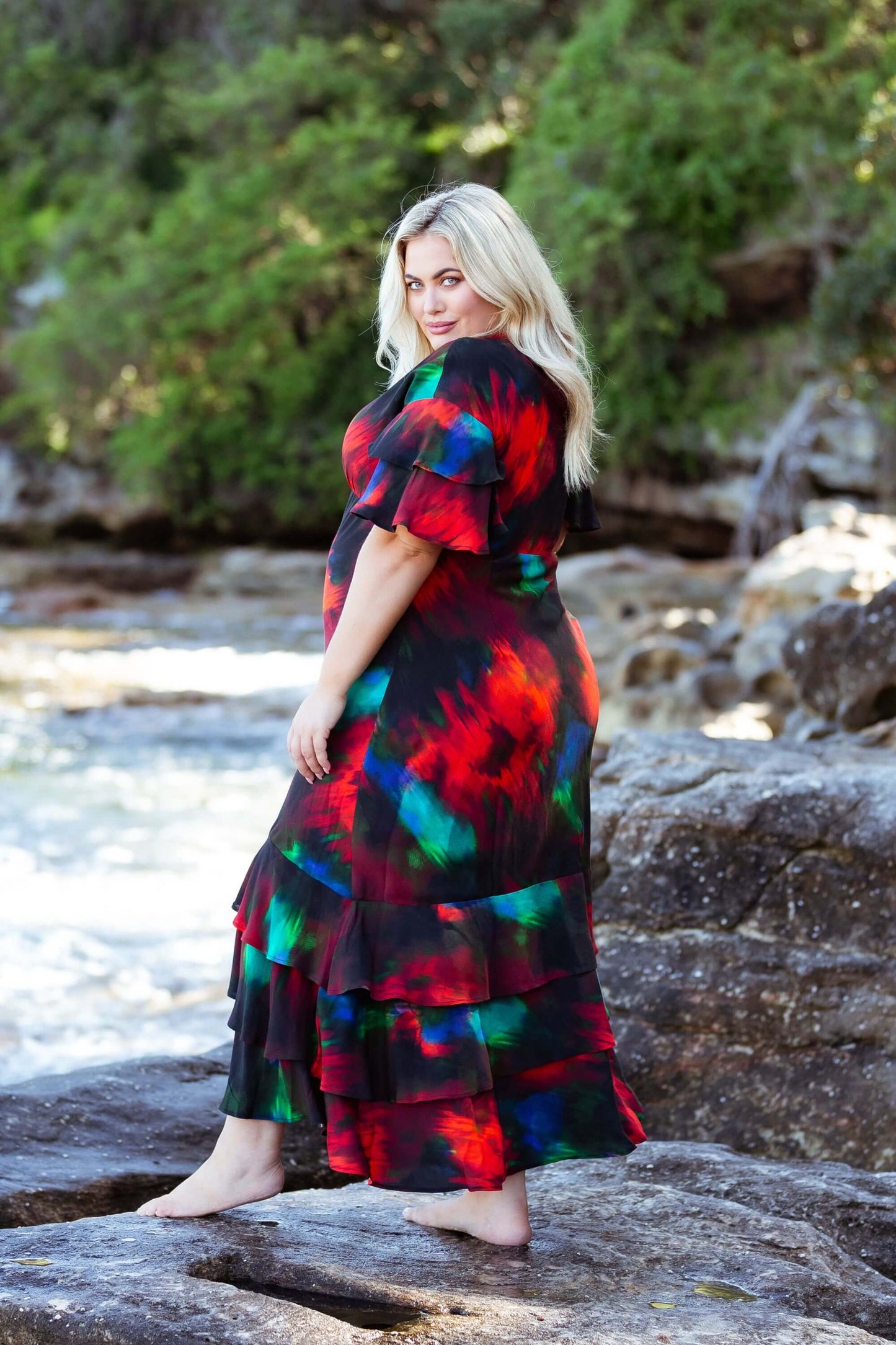 Marcy Ruffle Maxi Dress in Abstract Native