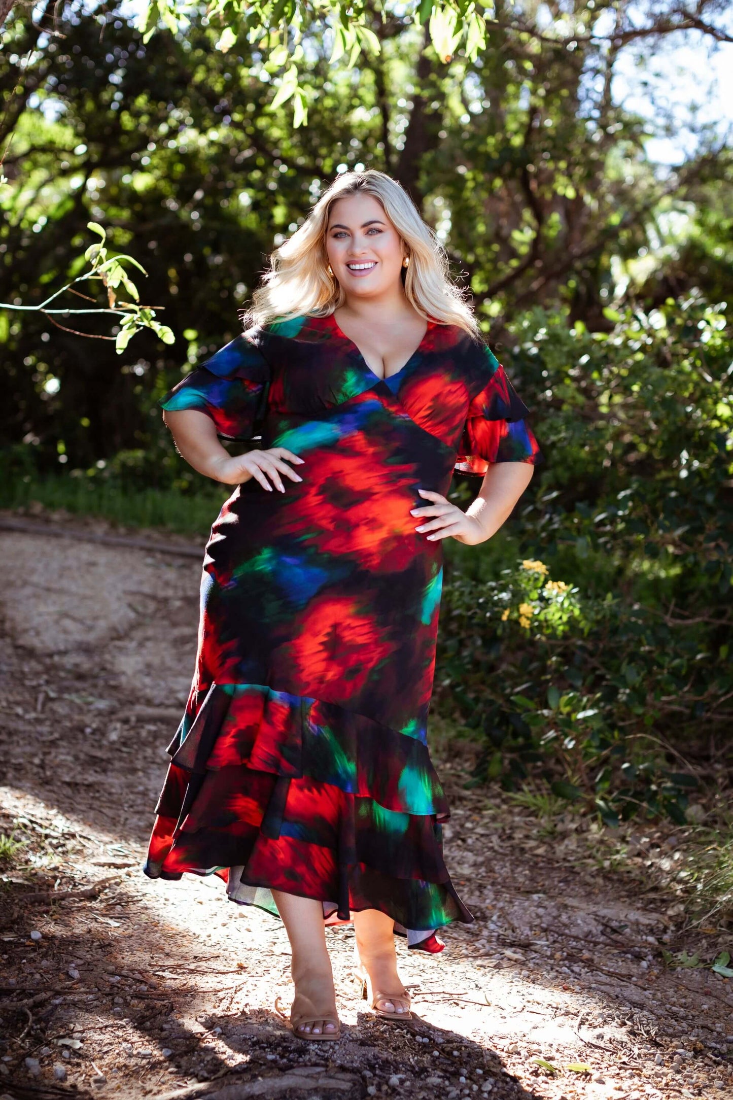 Marcy Ruffle Maxi Dress in Abstract Native