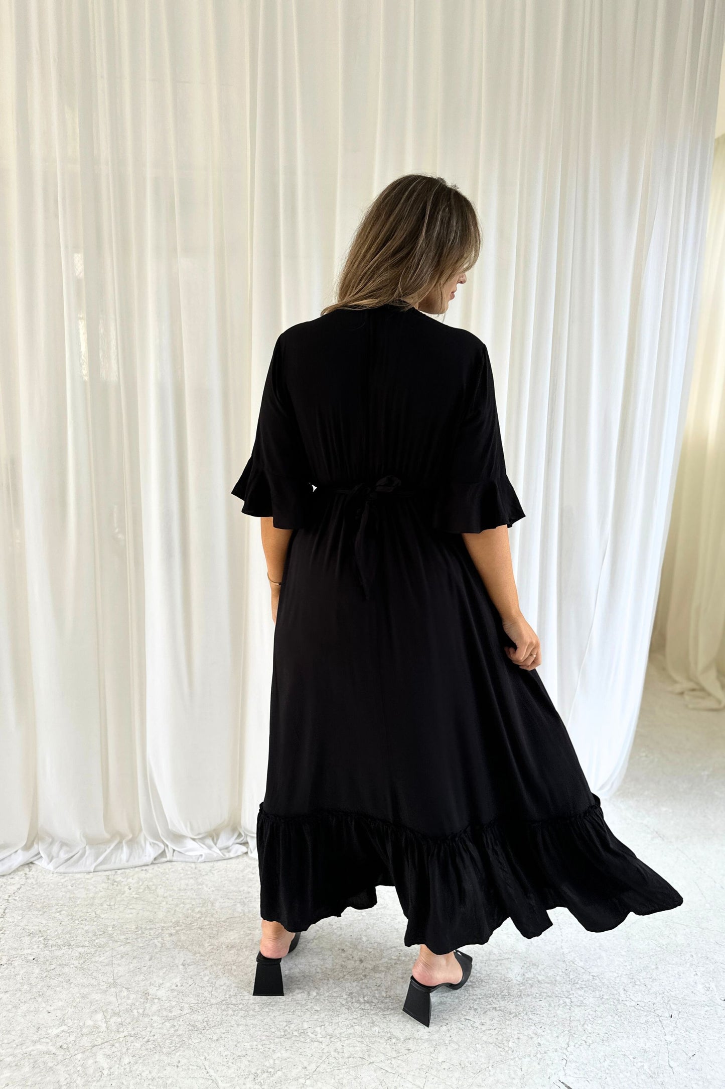 Nicole Tie Front Maxi Dress in Black