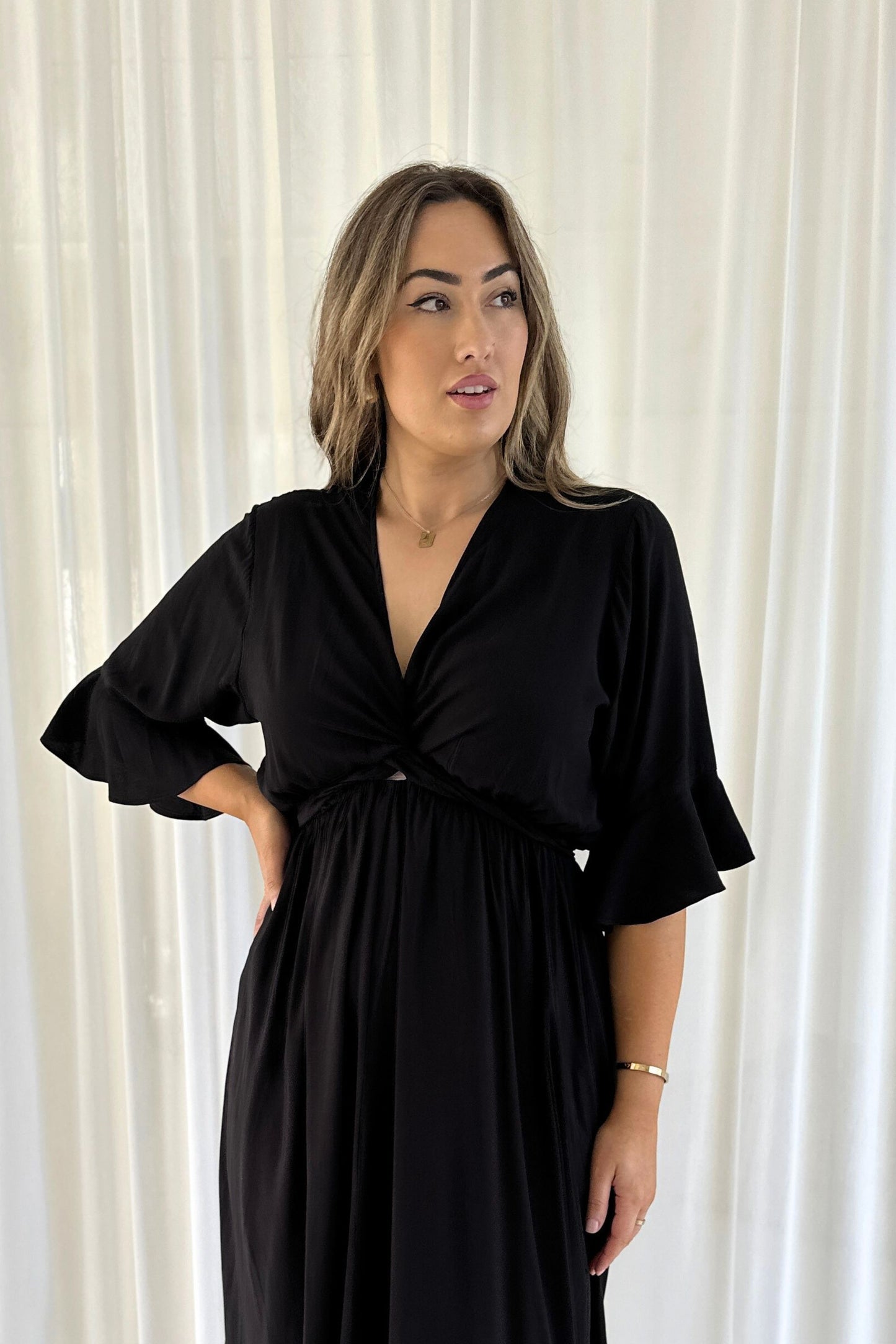 Nicole Tie Front Maxi Dress in Black