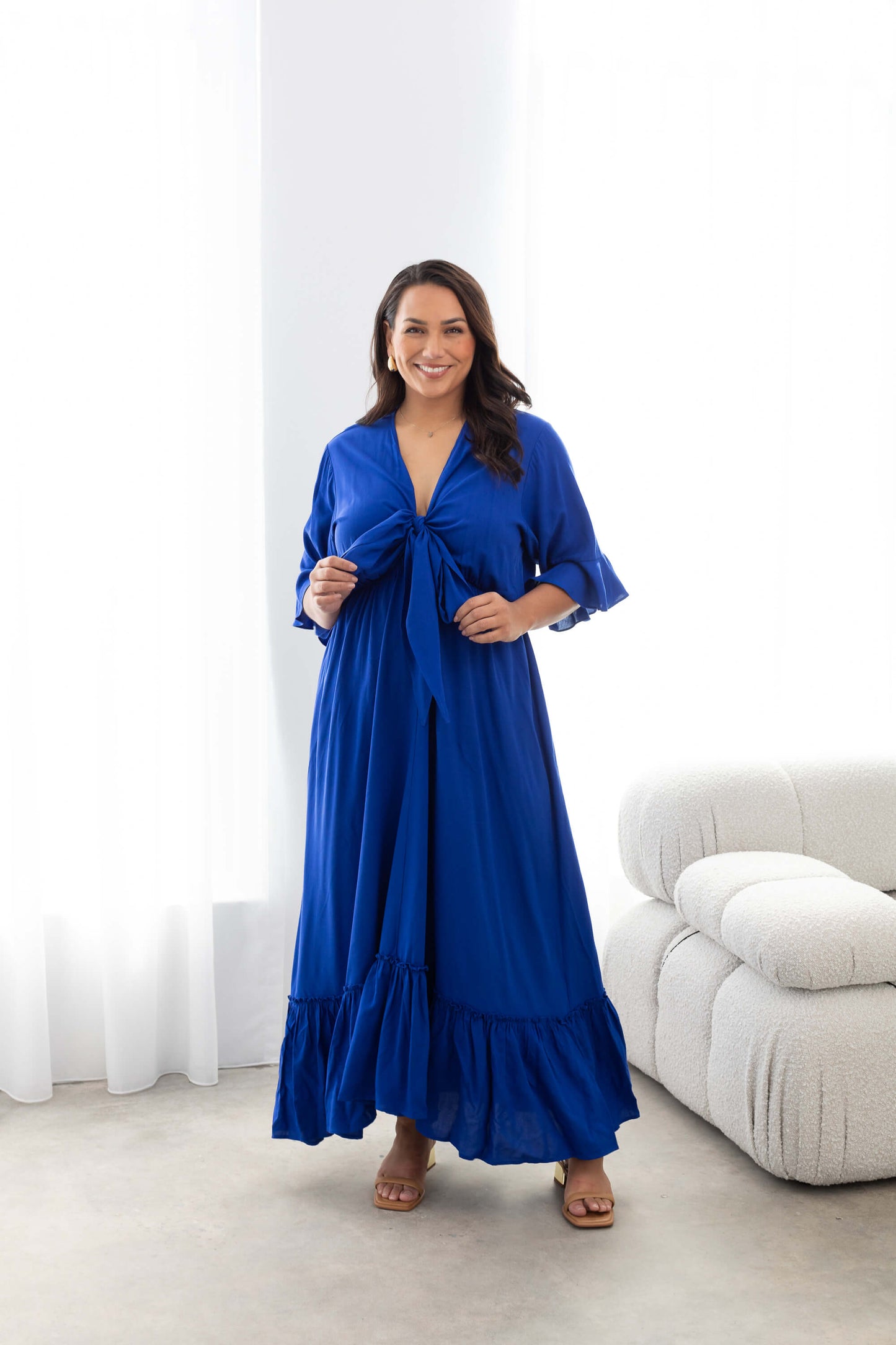 Nicole Tie Front Maxi Dress in Cobalt