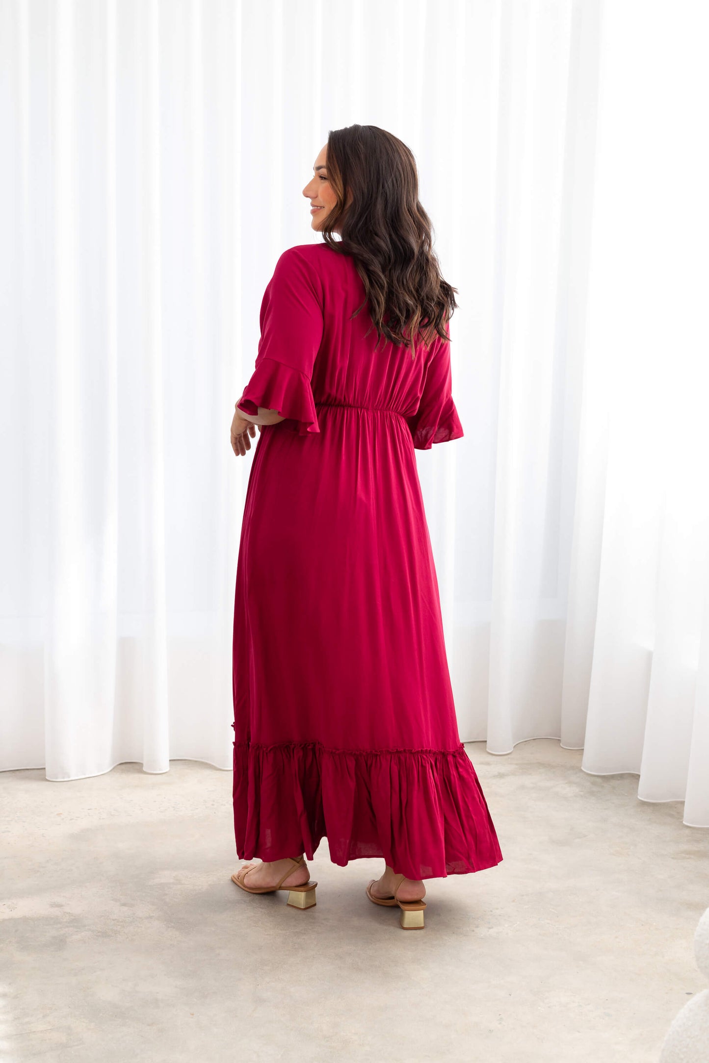 Nicole Tie Front Maxi Dress in French Plum