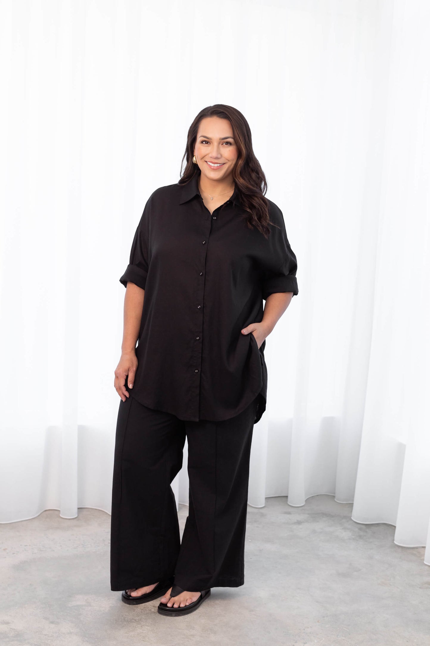 Adele Shirt & Pants Black Set