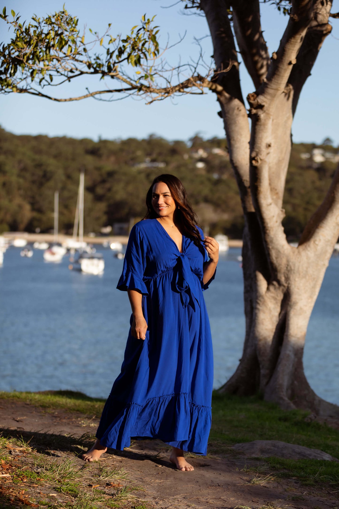 Nicole Tie Front Maxi Dress in Cobalt