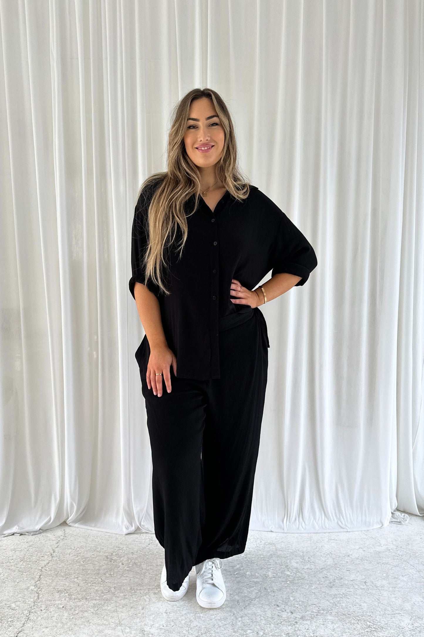 Adele Shirt & Pants Black Set