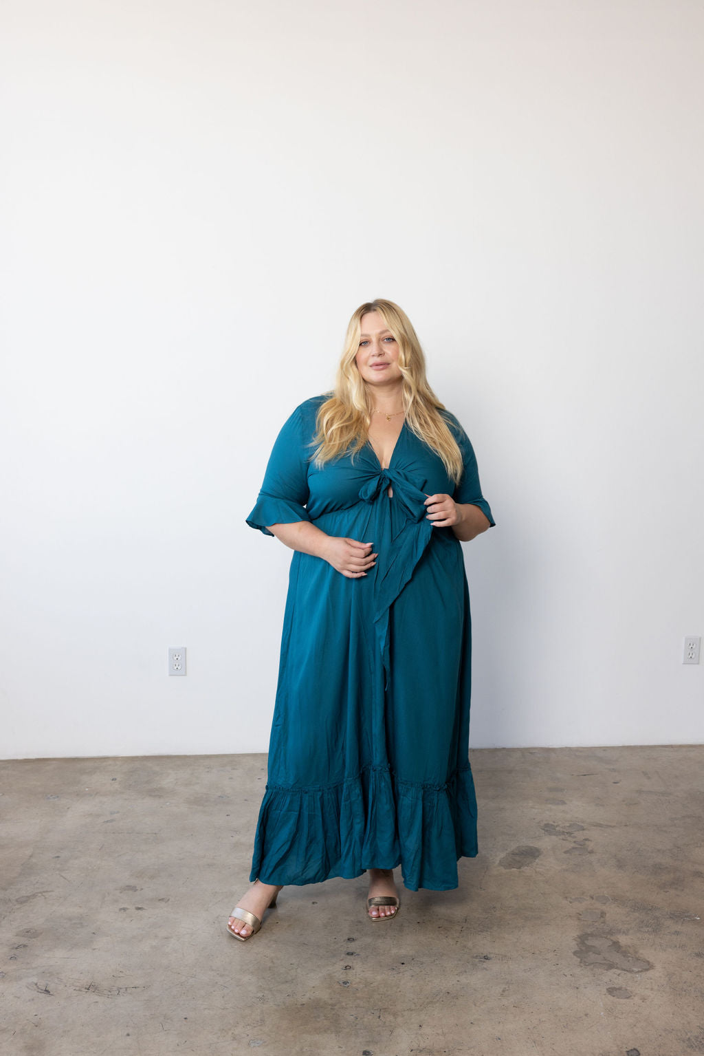 Nicole Tie Front Maxi Dress in Teal