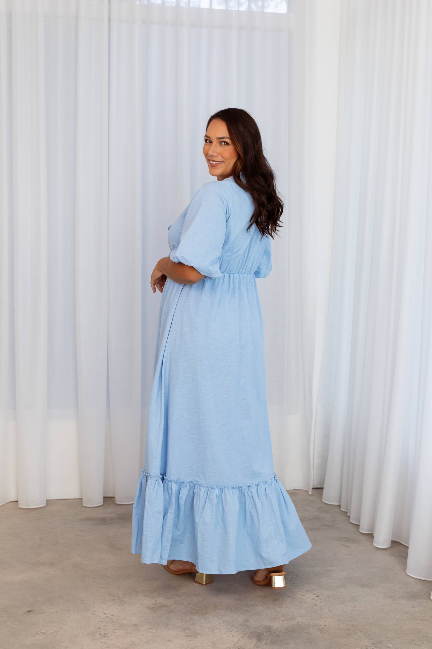 Tara Maxi Dress in Pastel Blue