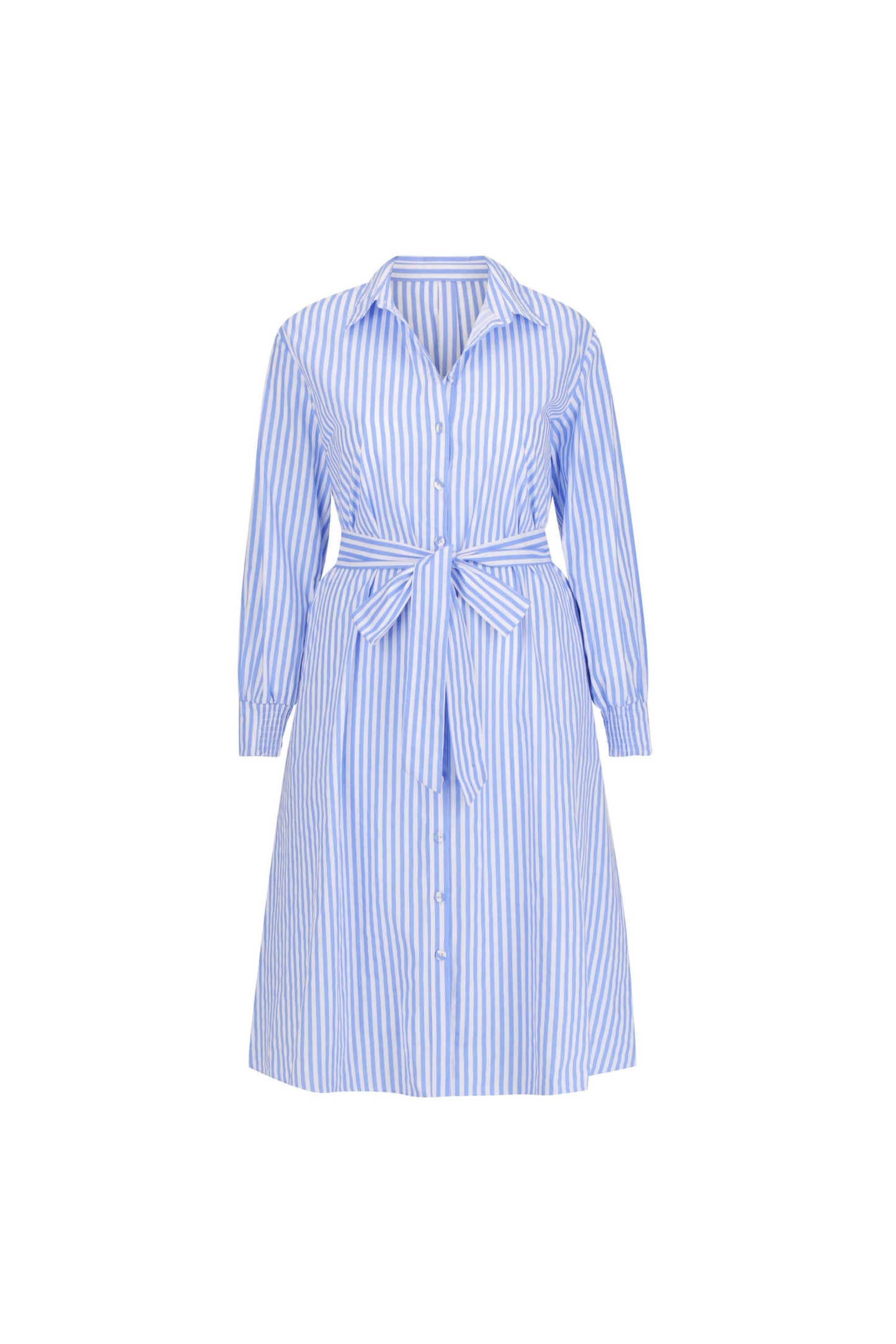 Andrea Cotton Shirt Dress in Blue & White Pinstripe