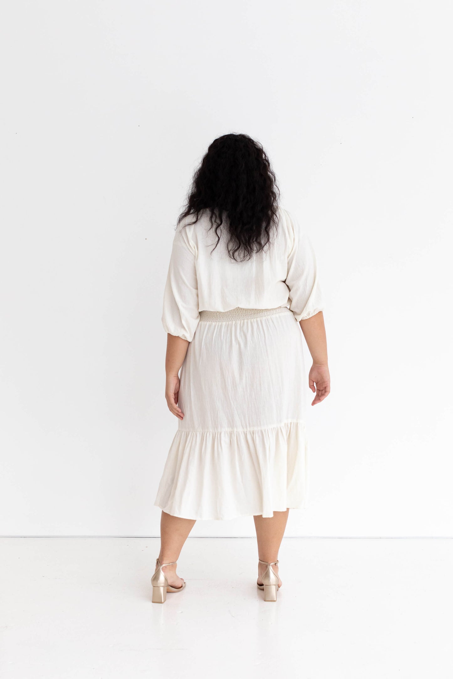 Diana Prairie Midi Dress in Off White