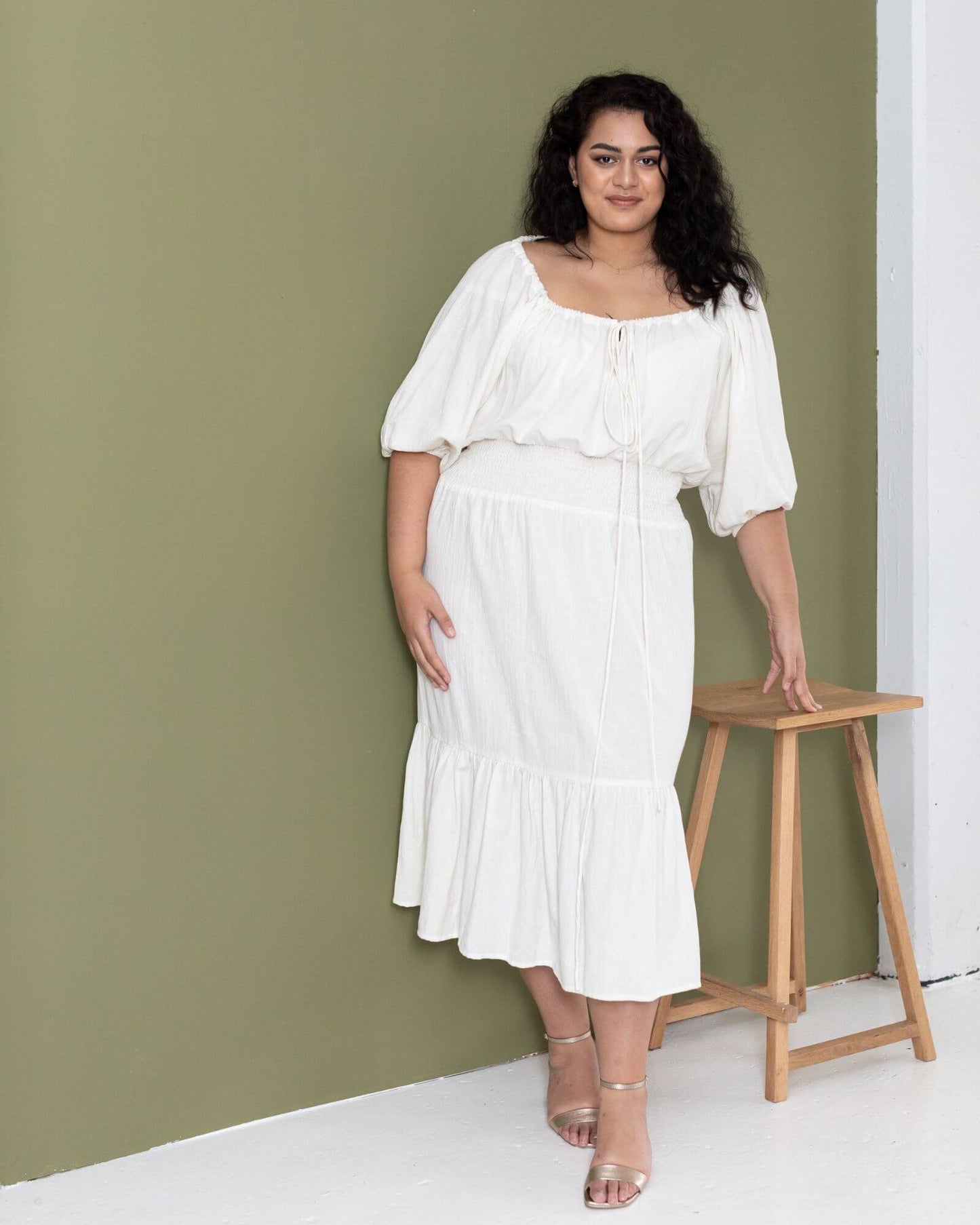 Diana Prairie Midi Dress in Off White