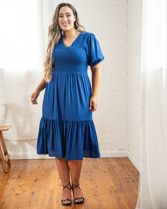 Mia Blouse Sleeve Dress in Cobalt