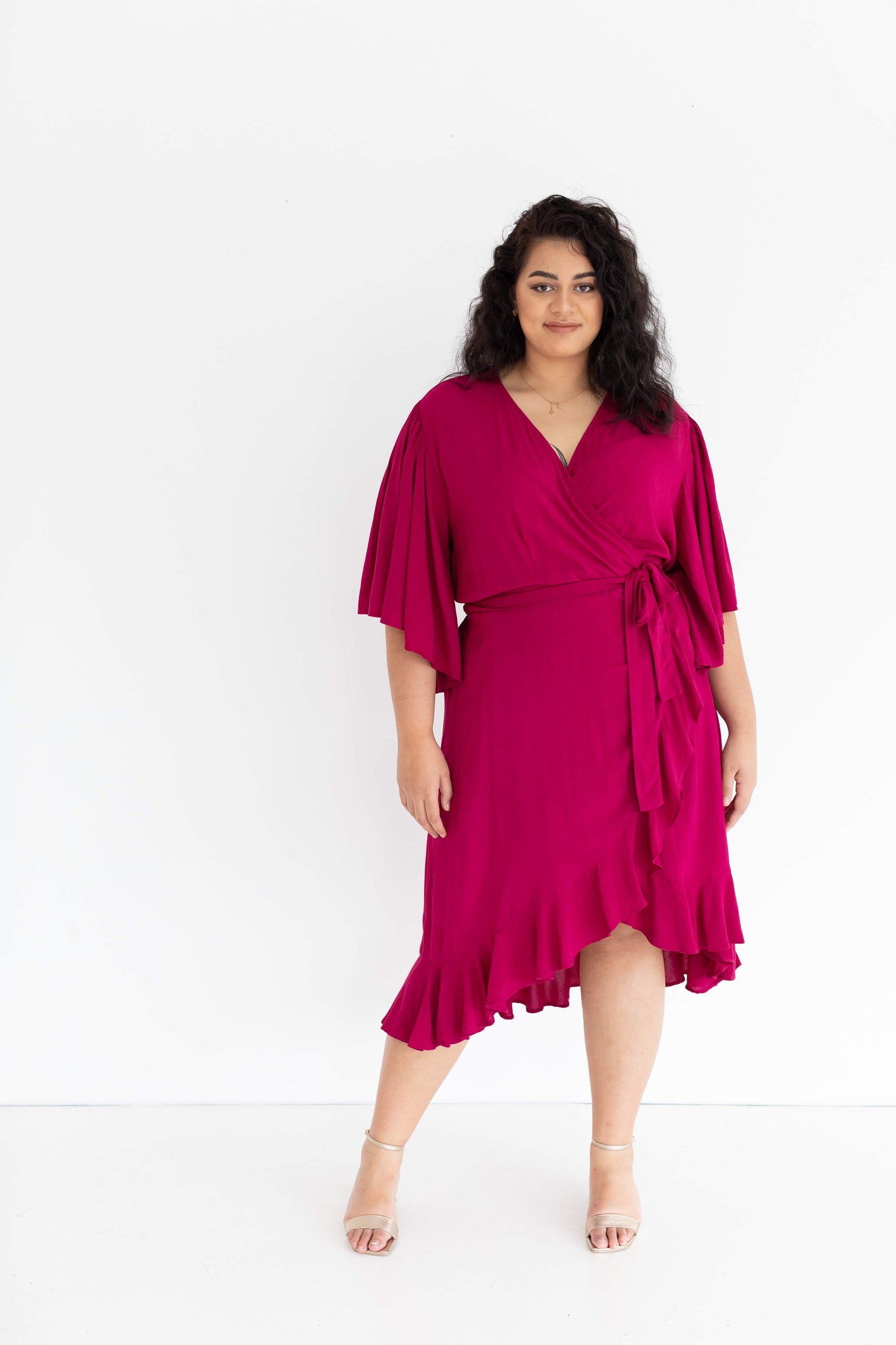 Gabrielle Short Sleeve Wrap Dress in French Plum