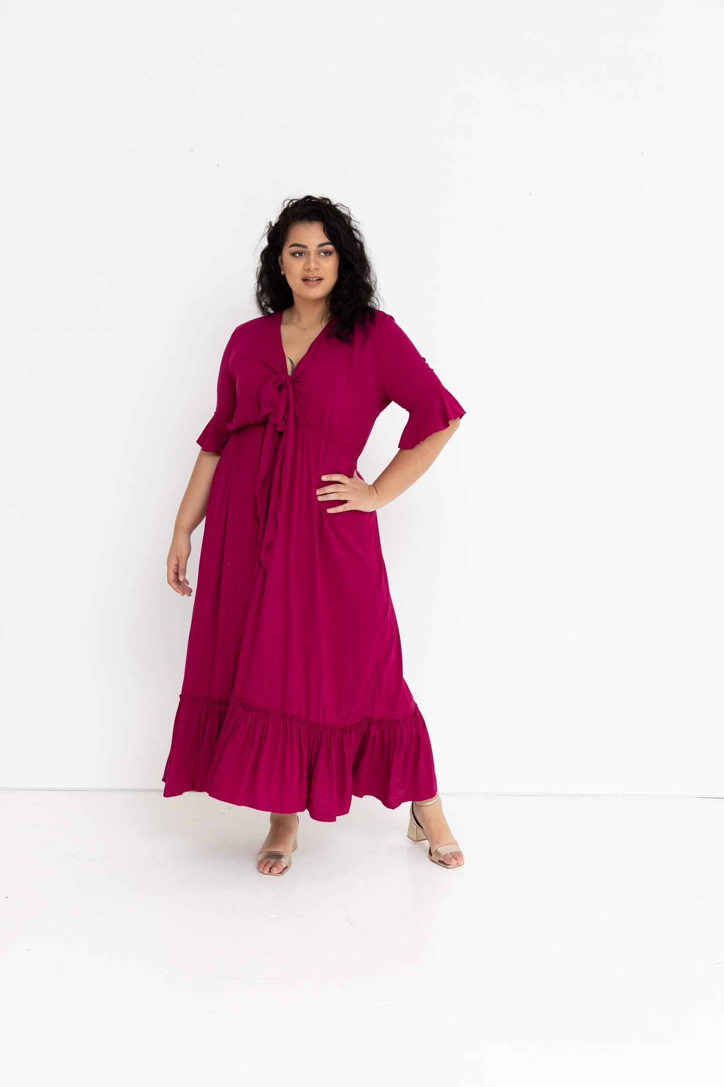 Nicole Tie Front Maxi Dress in French Plum
