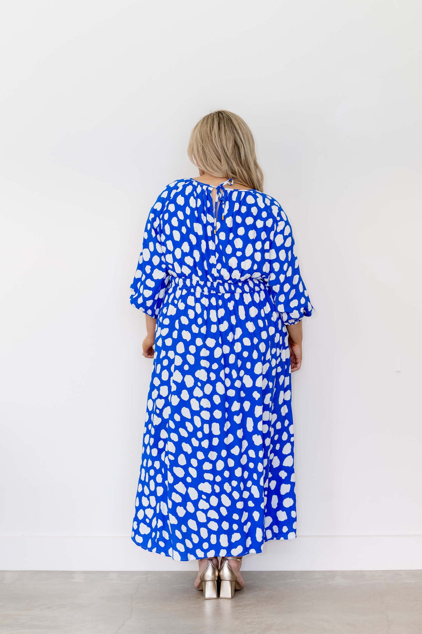 Carla Twist Front Maxi Dress in Blue Spot