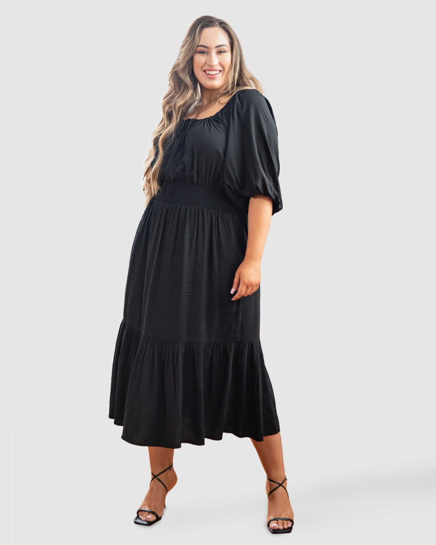 Diana Prairie Midi Dress in Black