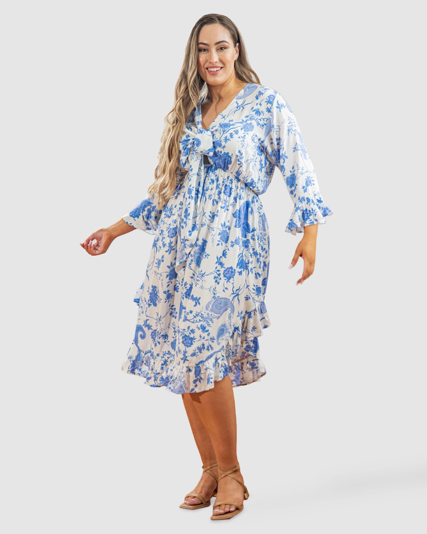 Arielle Tie Front Midi Dress in Paisley