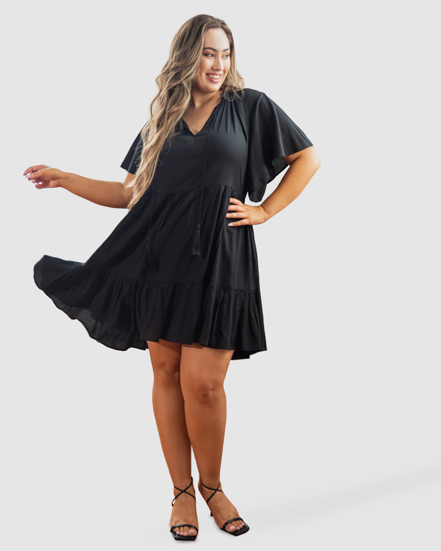 Jamie Short Sleeve Play Dress in Black