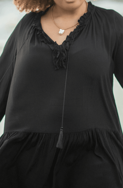 Eva Long Sleeve Swing Dress in Black - Final Sale